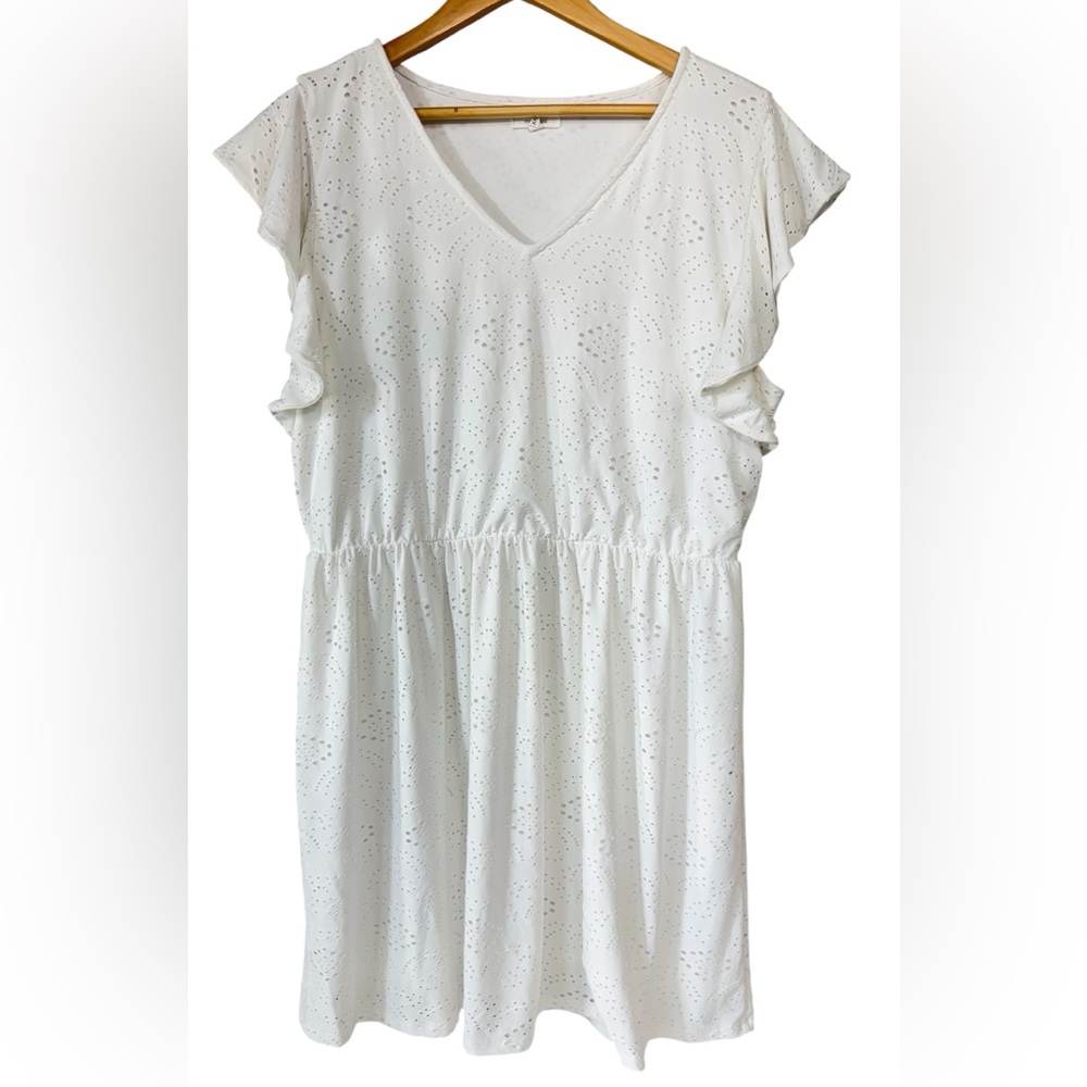 Maurices Plus Size White Eyelet V Neck Mini Dress | Women’s XXL